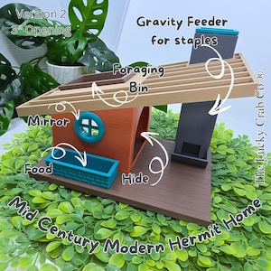 3D Printed Mid-Century Modern Hermit Crab Home: Hide, Feeder & Foraging Bin