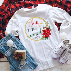 Joy to the World Langarm Jersey Shirt - Weihnachten T-Shirt - Weihnachts shirt - Weihnachtsstern T-Shirt - Festliches T-Shirt - Christian Shirt -S-2XL
