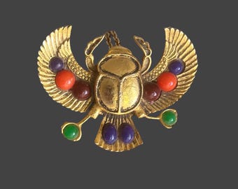 70s Tutankhamun Egyptian Revival Scarab Pendant Brooch