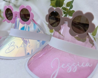 Bachelorette Visors Personalized, Holographic Pink Bride Visors, Party Favor Gifts Customized