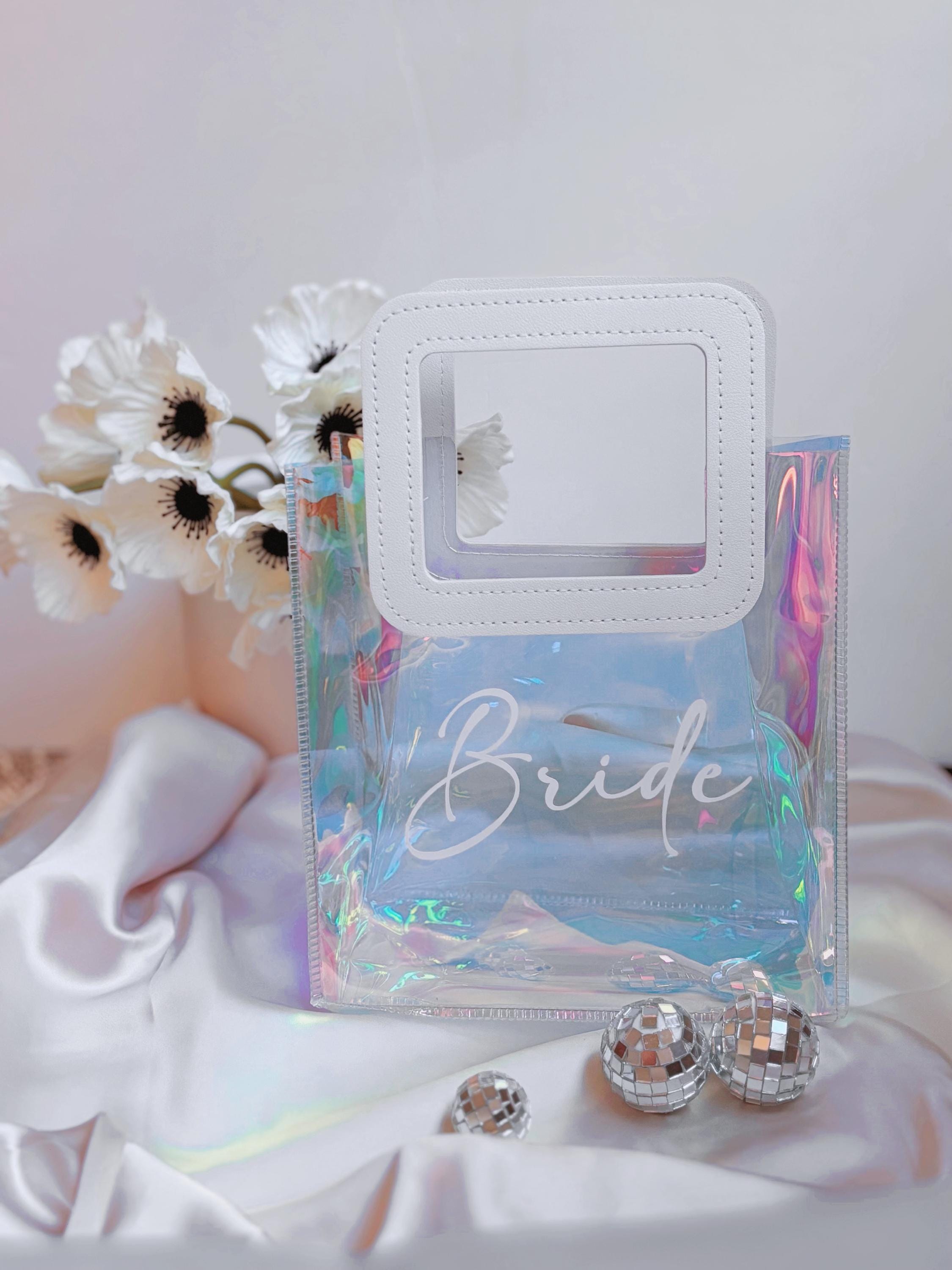Personalized Bachelorette Bags, Gifts for Bridesmaid, Holographic Tote bags for Retro Bachelorette Disco Bachelorette, Colorful Party Theme