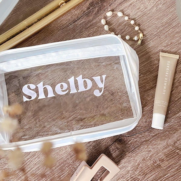 Personalized Makeup Bag, Clear Cosmetic Pouch, Bridesmaid Bachelorette Gift, Disco Bachelorette Survival Kit, Custom Gifts for Bridesmaid