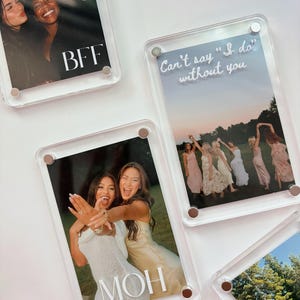 Cadre photo pour proposition de demoiselle d'honneur, cadres photo magnétiques personnalisés en acrylique pour réfrigérateur avec photos personnalisées, cadeau photo avec texte personnalisé