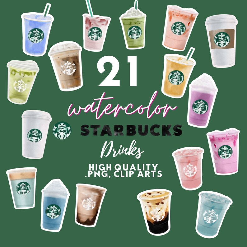 21 Starbucks Cups PNG Clip Art Stickers Digital Download Etsy Canada
