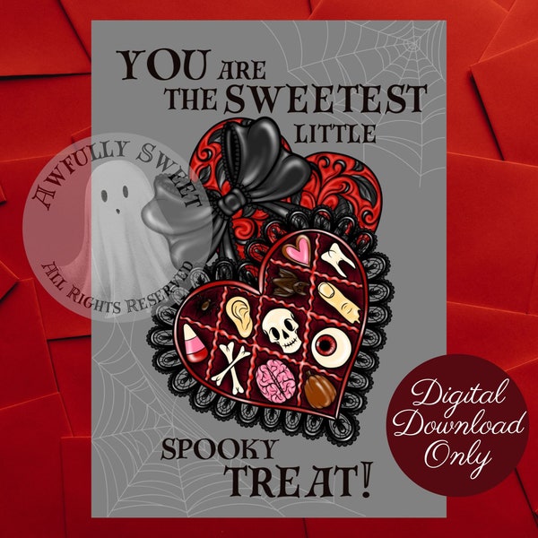 Spooky Chocolate Box Valentine's Day Card-You Are The Sweetest Little Spooky Treat-DIGITAL Download-PDF-JPG-Instant Gothic Valentine Card