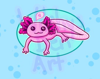 Pastel Axolotl Amphibian Wall Art Print Pink