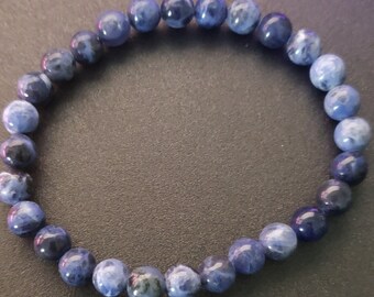 One (1) Sodalite Stretch Bracelet Emotional Balance Calms Panic Attacks Gift for Men Women Throat Chakra Handmade Boho Chic Style