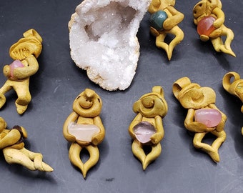 One (1) Hand Carved Peruvian Crystal Troll Pendant Necklace Random Pick Magical Creatures Whimsical Fantasy Themed Jewelry Positive Energy
