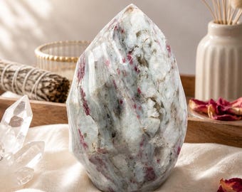 Pink Tourmaline Flame Crystal with Quartz & Feldspar | Heart Chakra Healing | Emotional Balance Transformation Stone