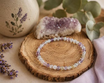 Rainbow Fluorite Bracelet, Handmade 4mm Gemstone Bead, Boho Chic