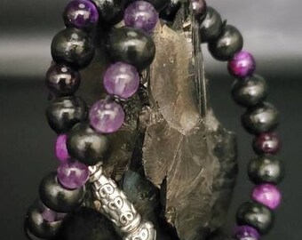 Bracelet Set Midnight Majestic Stack  Amethyst & Purple Tiger’s Eye Stack for Intuition Protection Empowerment 2PC Crystal Jewelry Gift