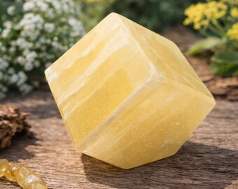 Yellow Lemon Calcite Crystal Cube Specimen, Healing Meditation Stone, Home Decor
