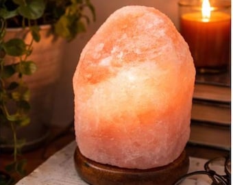 USB Himalayan Pink Salt Lamp, Wooden Base Night Light
