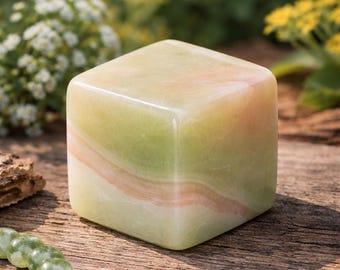 Green Onyx Crystal Cube, Desk Decor Office Accent Stone (36mm)