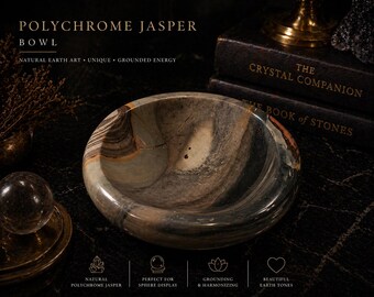 Cuenco de jaspe policromado / Plato de cristal de jaspe del desierto / Soporte para esferas / Decoración de piedra natural / Cuenco de cristal en tonos tierra