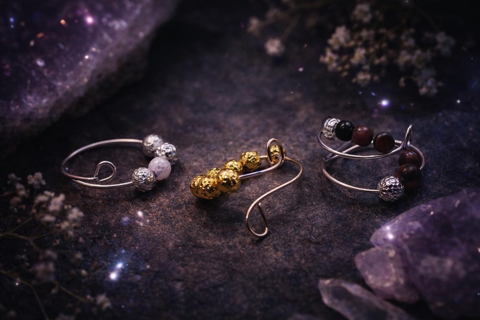 Personalized Crystal Fidget Rings Set of 3, Anxiety Relief