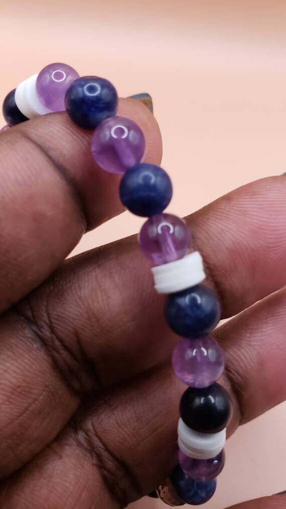 3 Beaded Blue/yellow Bracelets Clay, Heishi & Semi Precious Beads STRETCHY  water Proof 
