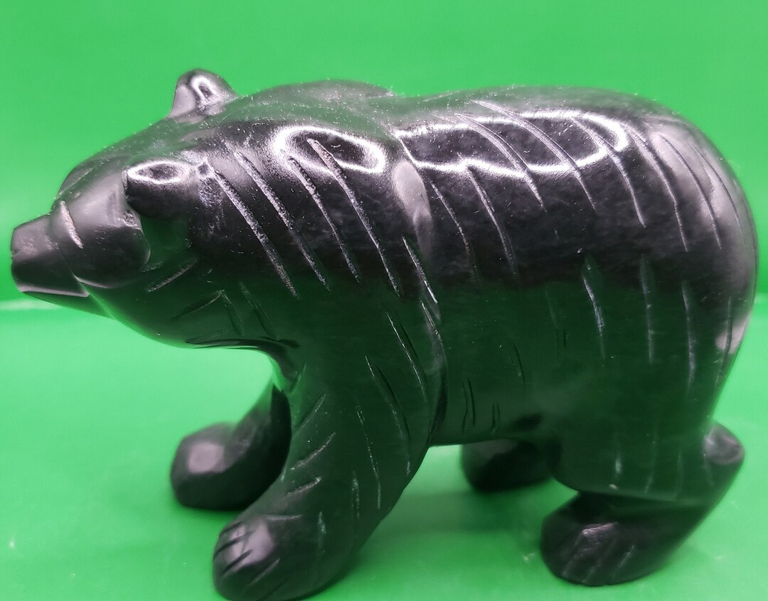 Black Jade Bear Statue Spirit Totem Animal Crystal Home Décor Gift for