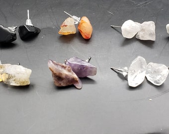 Handmade Minimalist Crystal Chip Stud Earrings Gemstone Jewelry Gift for Her Birthstone Stainless Steel Hypoallergenic Birthday Anniversary