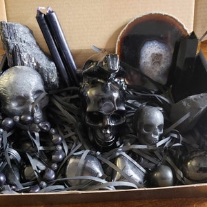 Limited Edition Box Set The Black Crystal Box Halloween Gothic Skull Gift Black Obsidian Shungite Black Tourmaline Witchy Skull Lover