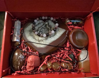Limited Edition Red Crystal Surprise Box Fiery Energy Gift Set for Motivation Courage Spiritual Enthusiasts Perfect Gift for Crystal Lovers