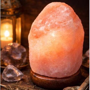 USB Himalayan Pink Salt Lamp, Wooden Base Night Light Bild 3