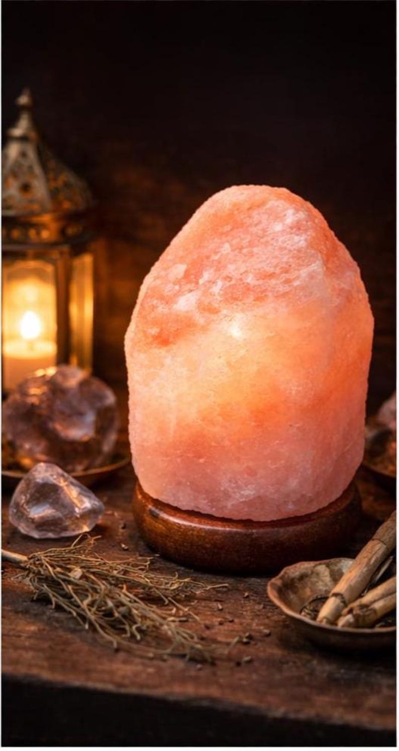 USB Himalayan Pink Salt Lamp, Wooden Base Night Light Bild 3