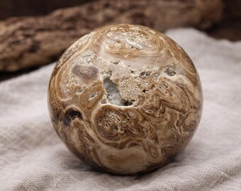 Natural Chocolate Calcite Crystal Sphere Root Chakra Grounding Emotional Healing Earthy Brown Swirls