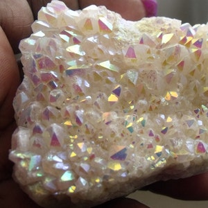 One (1) Angel Aura Clusters Raw Specimen Stress Relief Peace of Mind High Vibrational Rainbow Crystal Crystal Home Décor Sacred Space