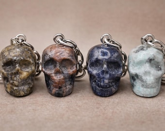 Crystal Skull Keychain: Sodalite, Jasper, Rhodonite, Labradorite
