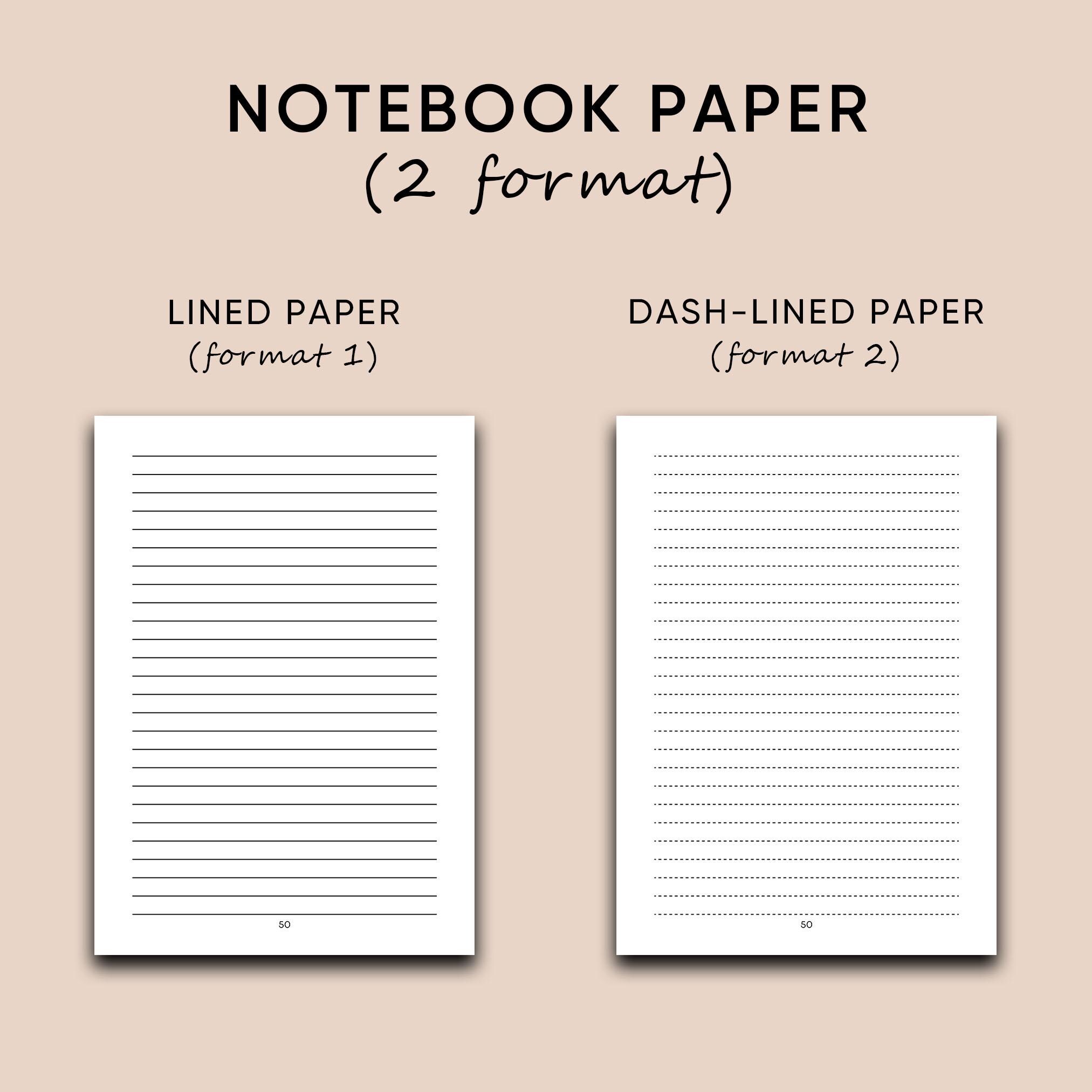 Printable A5 Notebook Paper, Page Number 1-50, Lined Dash-lined Pages ...