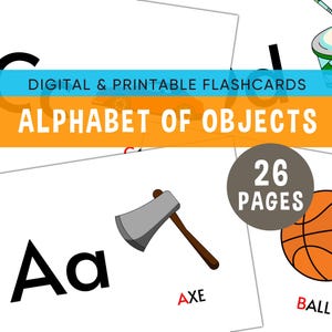 A-Z Objects Flashcard, Printable Digital Alphabet Learning Cards (PDF, JPG, & PNG Format)
