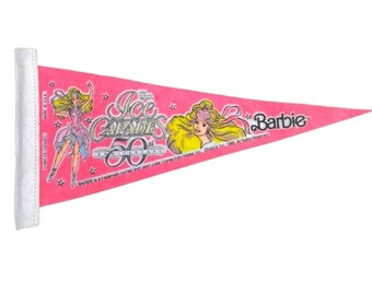 Vintage Barbie Flag 1989 Ice Capades 50th Anniversary Made in USA, Barbie Pennant Banner, Barbie Anniversary Memorabilia, Vintage Barbie,