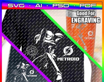 Metroid - Samus Aran with Baby Metroid - (Negative format for Engraving, Dark Clothes and Vinyl Decals) svg, ai, psd & pdf