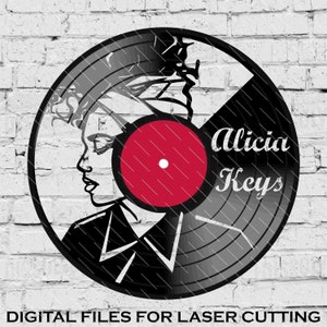 Alicia Keys - Laser Cut Vinyl LP Record Template (FILES INCLUDED: psd, ai, jpg, pdf & svg)