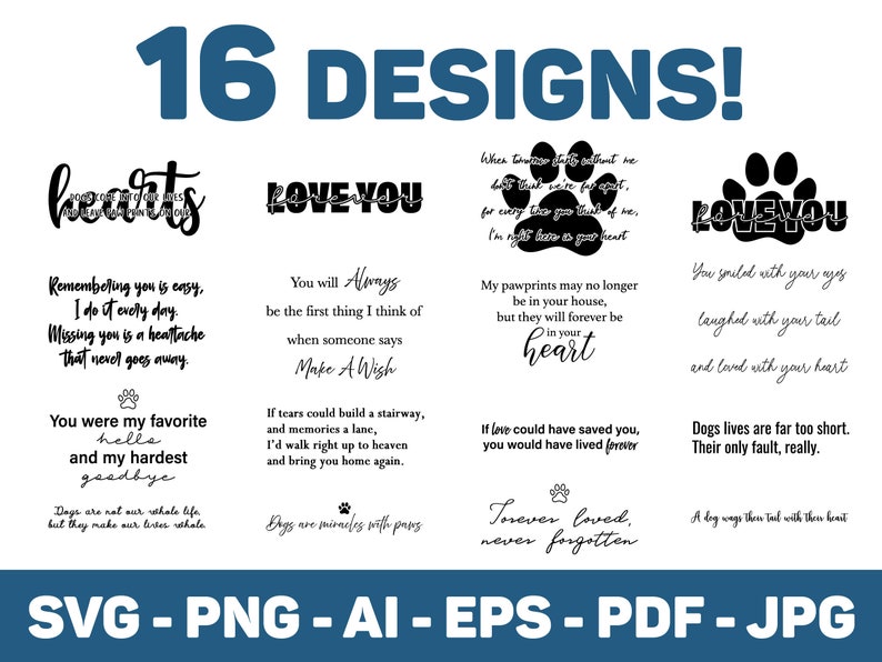 SVG BUNDLE 16 Dog Quotes Memorial Dog Animal Lover Pet Quote  Etsy
