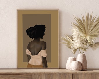 Black Woman Portrait Art Print, Minimalist Wall Decor (Digital Download)