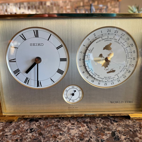 Seiko Executive World Clock Brass Mantel or Table Clock  -Works