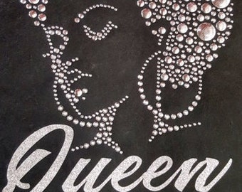 hotfix rhinestones heat transfer Iron on "Queen Silver Afro Girl Bling"