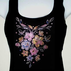 Women&#39;s tank top rhinestones Iron on &quot;colorful big flower &quot;