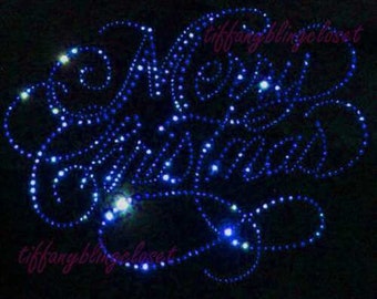 hotfix rhinestones iron on "Merry Christmas Cobalt blue bling"