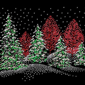 HOTFIX RHINESTONES Heat transfer Iron on &quot; Christmas tree with snow bling &quot;