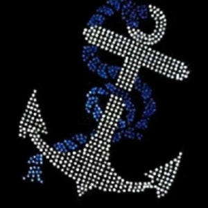 HOTFIX RHINESTONES Heat transfer Iron on &quot; Blue anchor navy big “