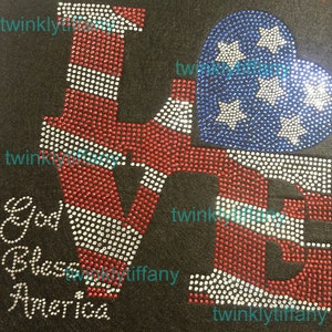 Women&#39;s tank top rhinestones Iron on &quot;4th of july love heart &quot;