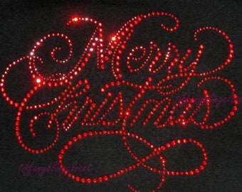 hotfix rhinestones iron on "Merry Christmas letter red bling"