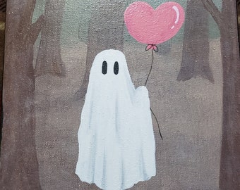Original 8"x8" Acrylic Painting - "Ghostly Valentine"