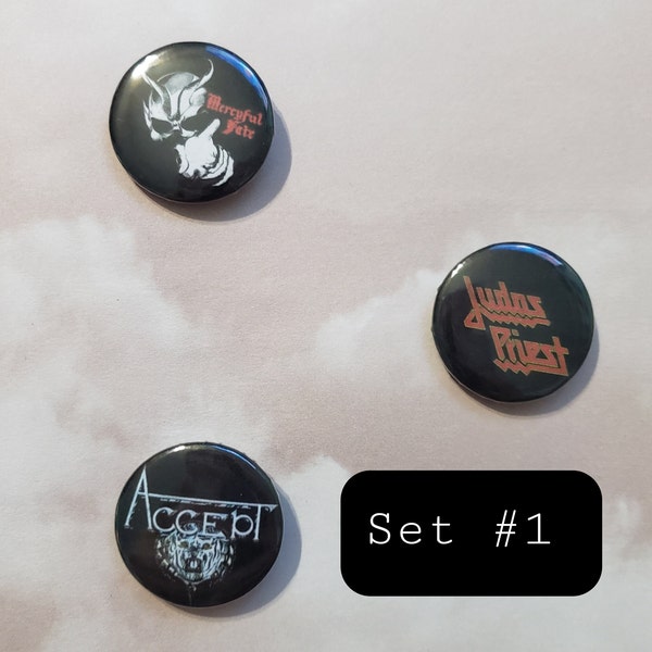 Eddie Munson Inspired 1 inch Cosplay Pins - Heavy metal bands: Accept, Judas Priest, Mercyful Fate