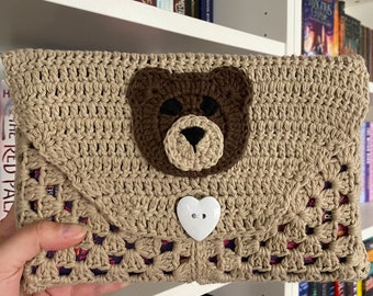 Custom Crochet Teddy Bear Book Sleeve | Handmade Cotton Envelope Kindle Cover