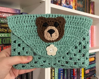 Crochet Teddy Bear Kindle Sleeve | "Seafoam" | Handmade 100% Cotton Envelope E-Reader Cover