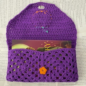 Crochet Pumpkin Book Sleeve Handmade Purple Halloween Cotton Envelope Book Cover image 5